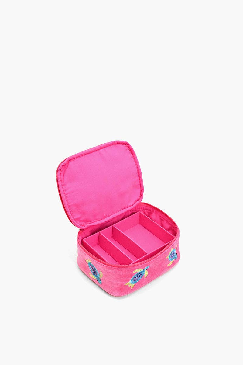 Turtle Embroidered Travel Jewelry Box
