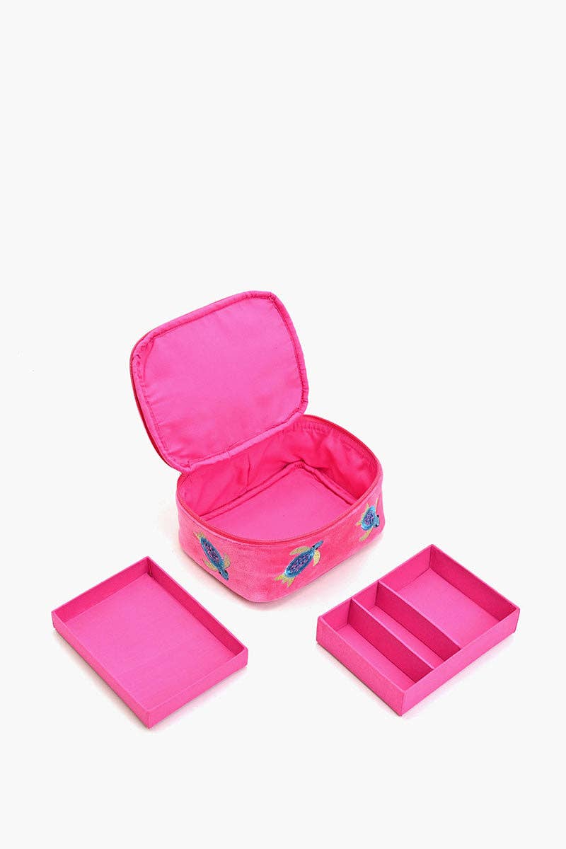 Turtle Embroidered Travel Jewelry Box