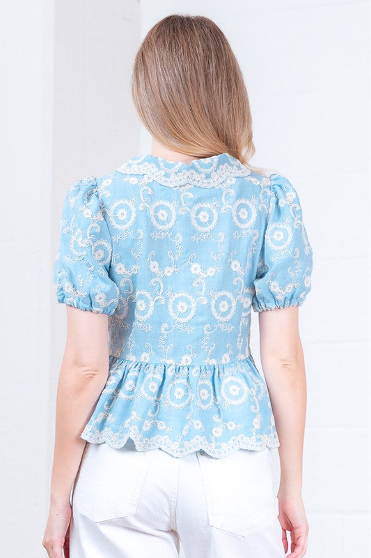 Embroidered Light Blue Blouse
