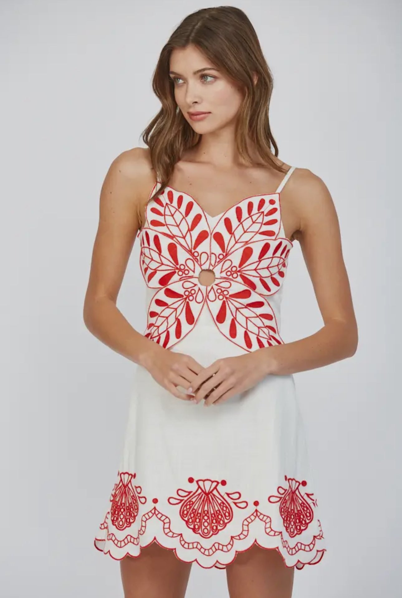 Shell Embroidered Linen Dress