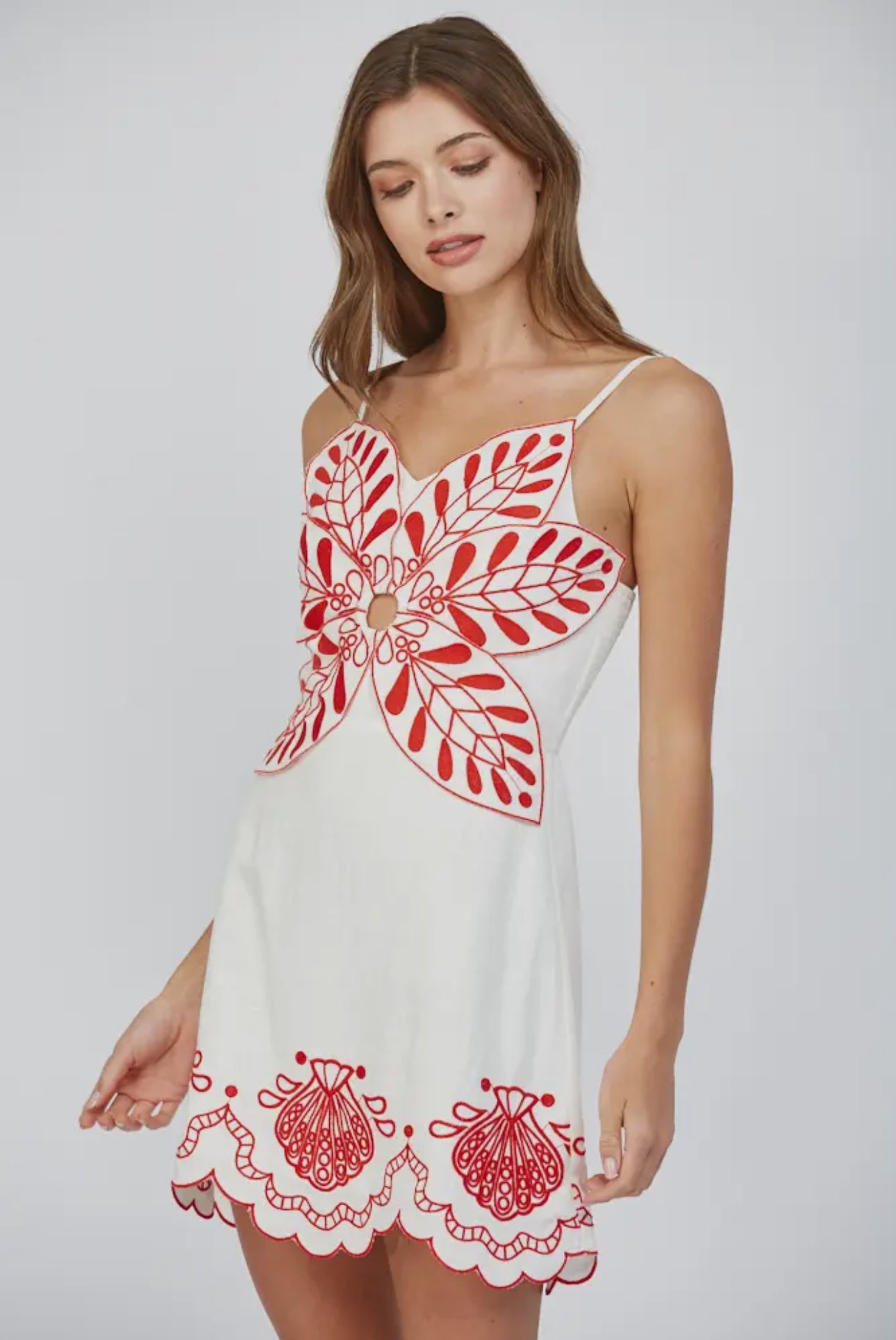 Shell Embroidered Linen Dress