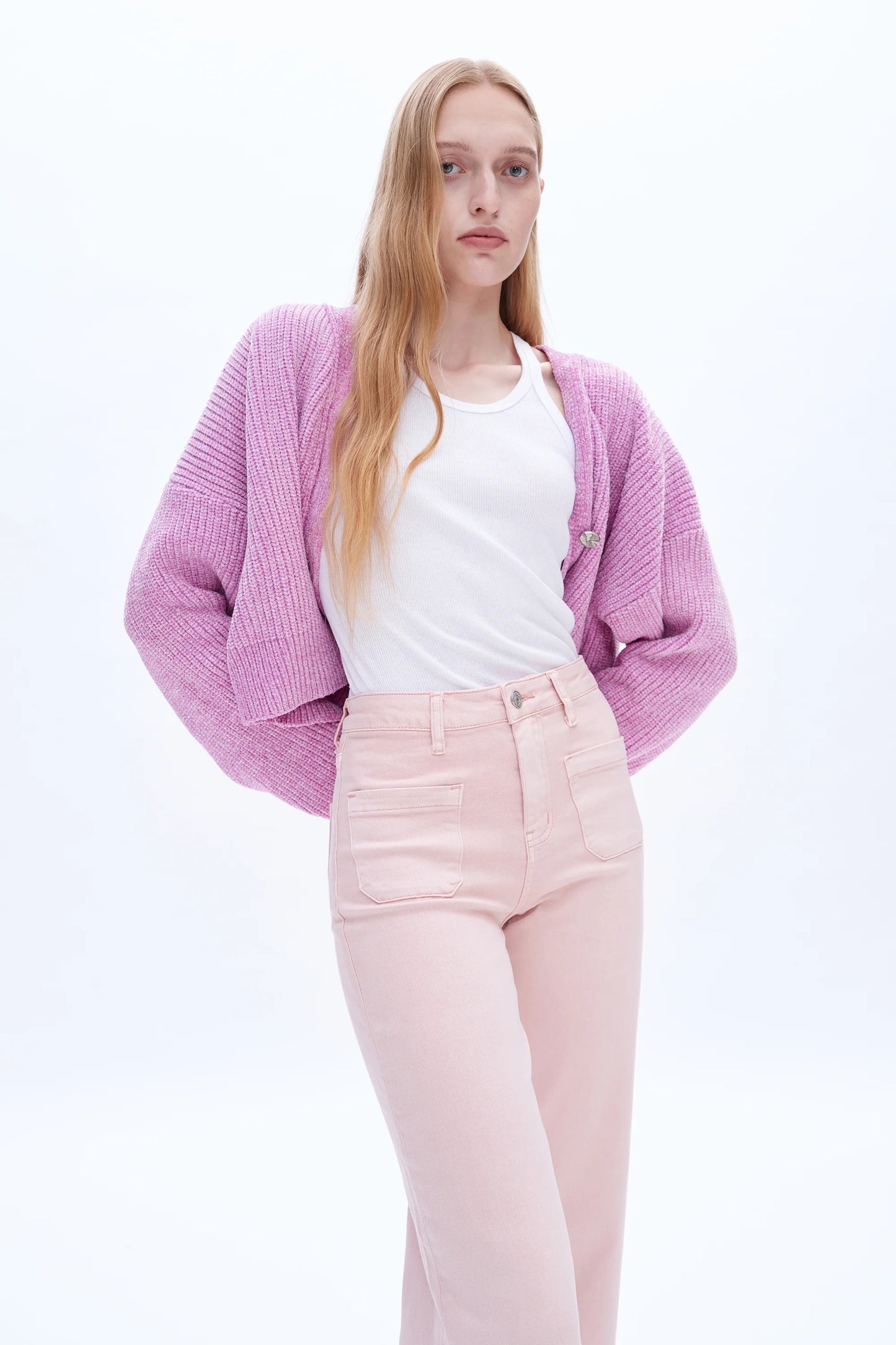 Pink High Rise Wide Leg Jeans