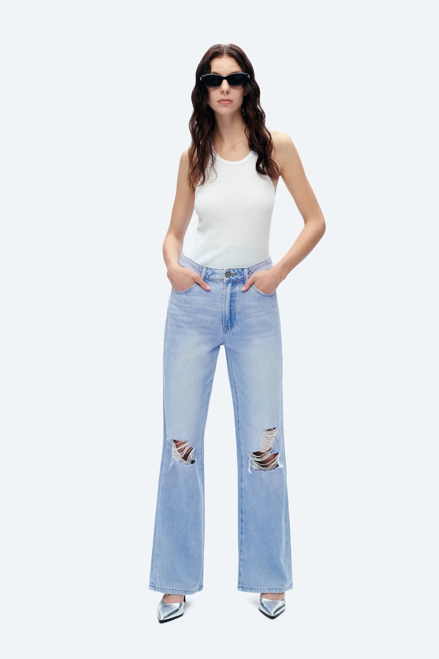 Distressed High Rise Wide Leg