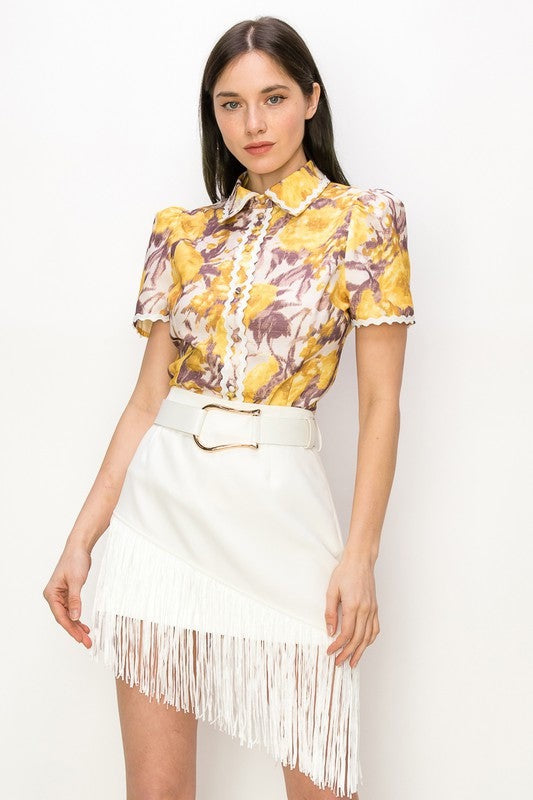 White Fringe Mini Skirt