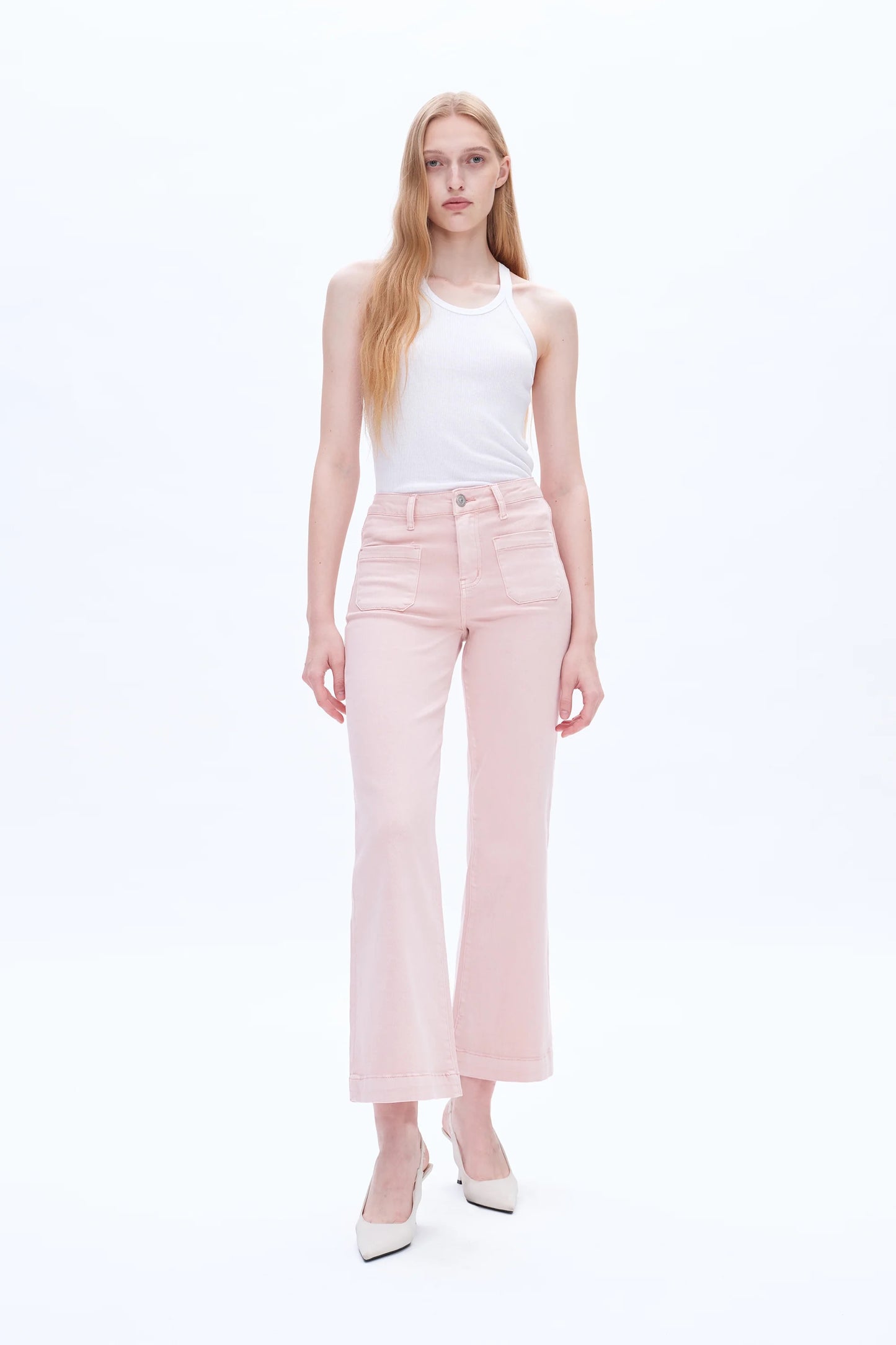 Pink High Rise Wide Leg Jeans