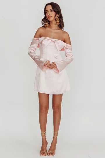 Pink Bow Satin Dress