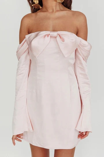 Pink Bow Satin Dress