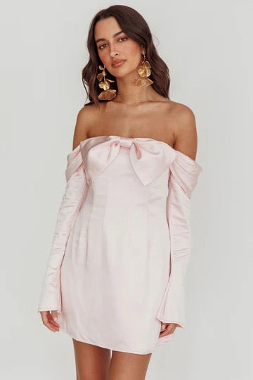 Pink Bow Satin Dress