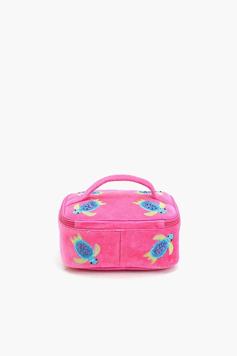 Turtle Embroidered Travel Jewelry Box