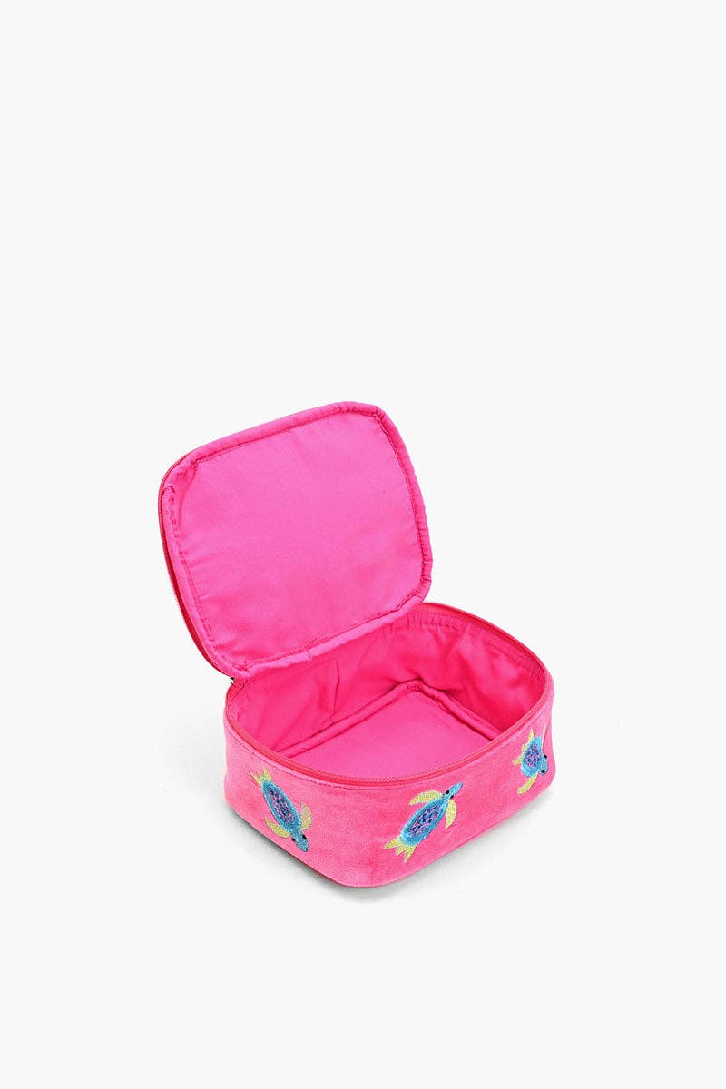 Turtle Embroidered Travel Jewelry Box