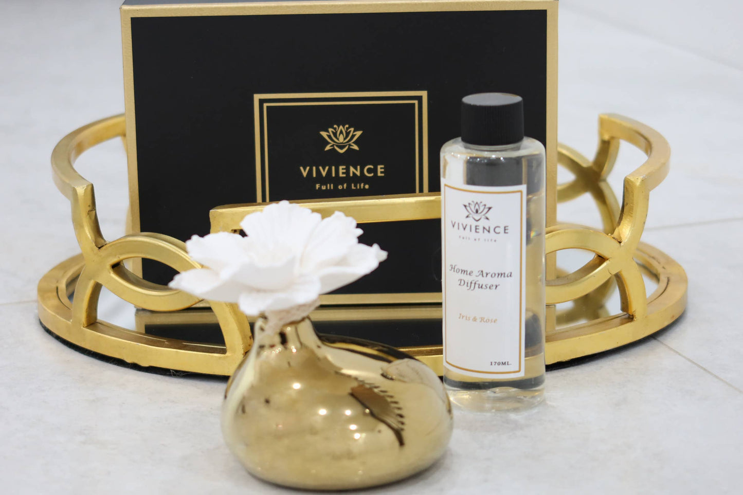 Gold Diffuser White Flower "Iris &Rose"