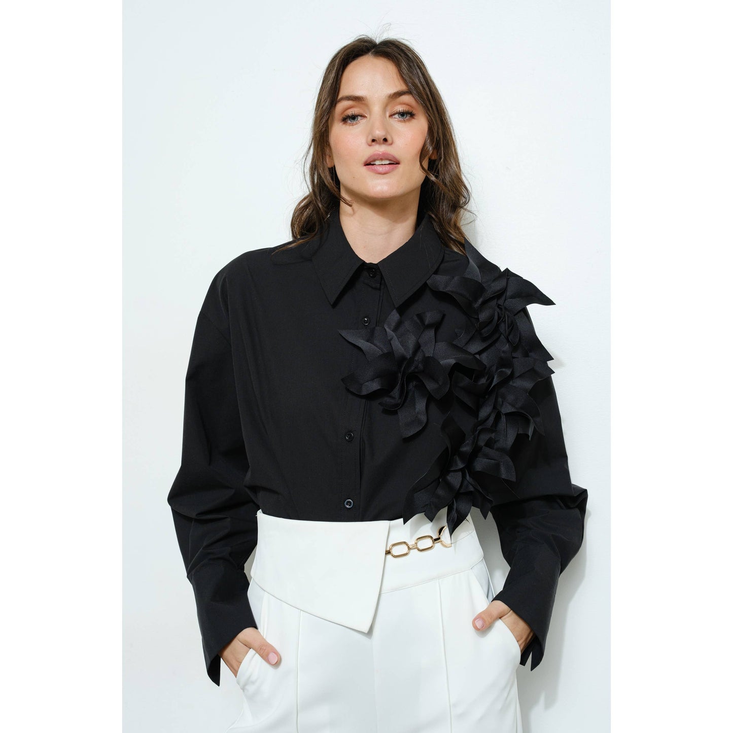 3D Flower Button Shirt