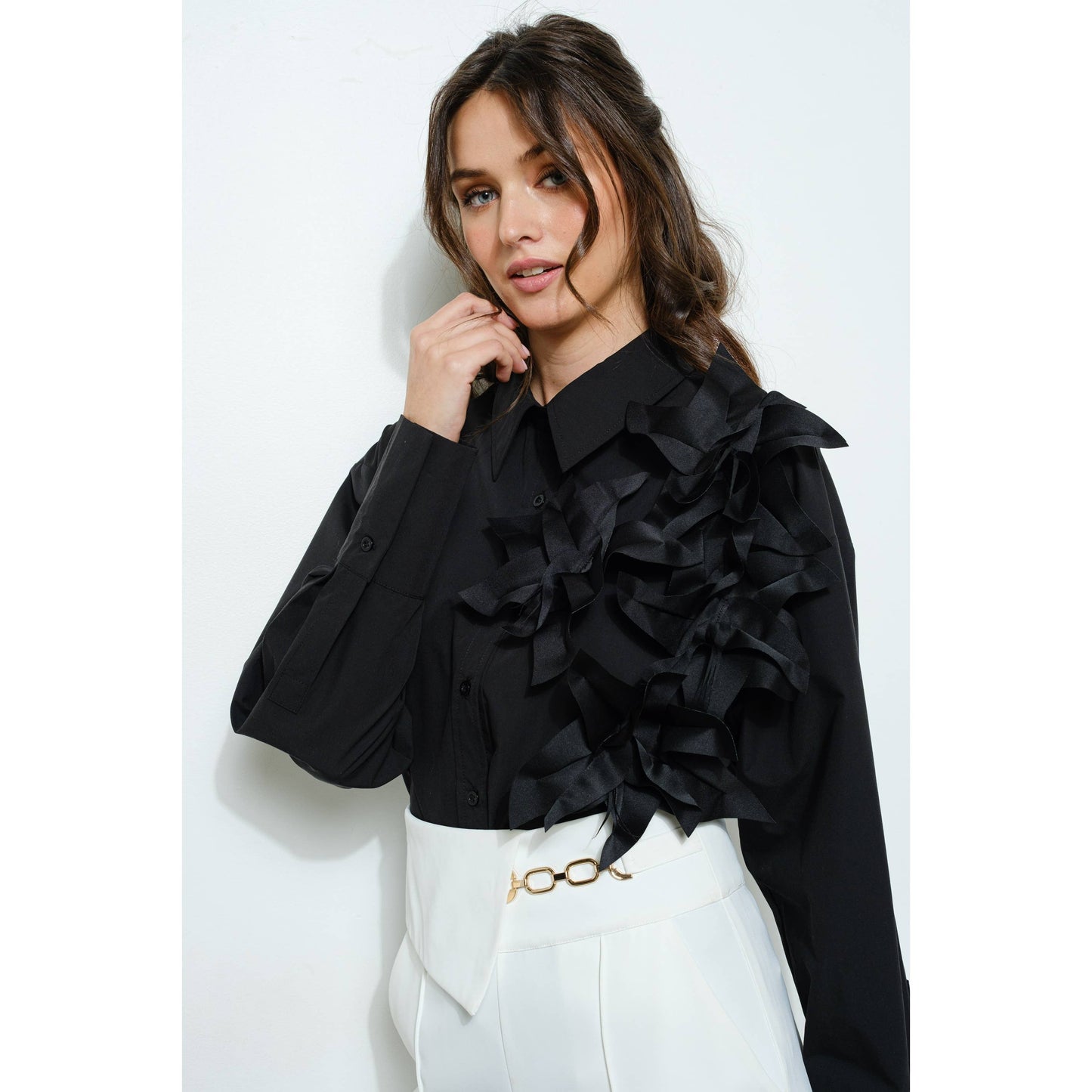 3D Flower Button Shirt