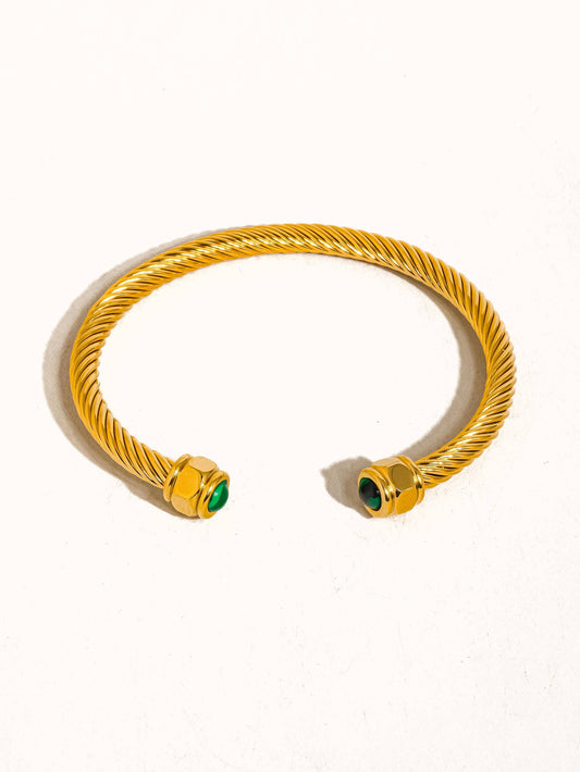 18K Gold Non-Tarnish Stone Braided Bangle