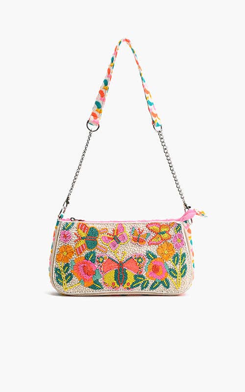 Wings Floral Beaded Shoulder Bag