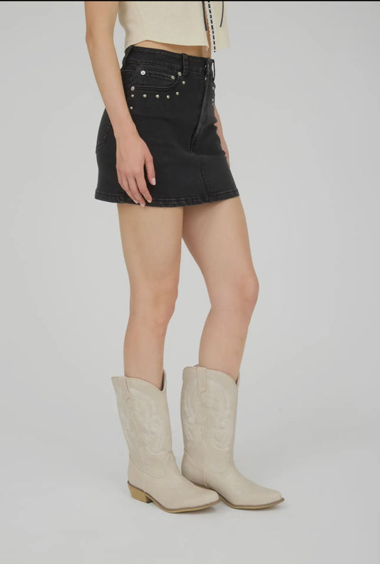 Black Denim Stud Mini