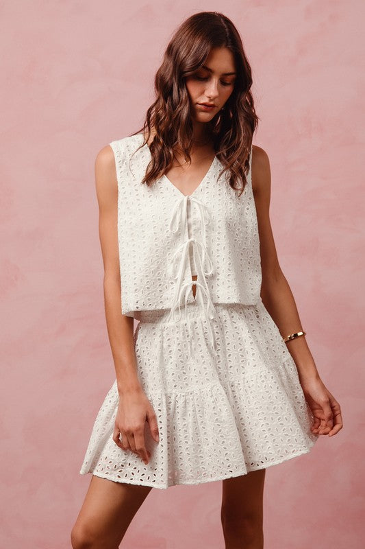 Eyelet White Skirt Set