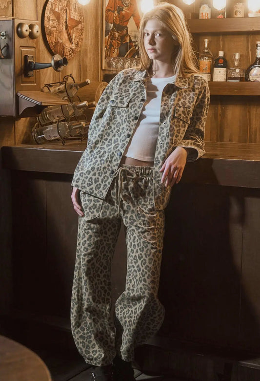 Leopard Denim Pant Set
