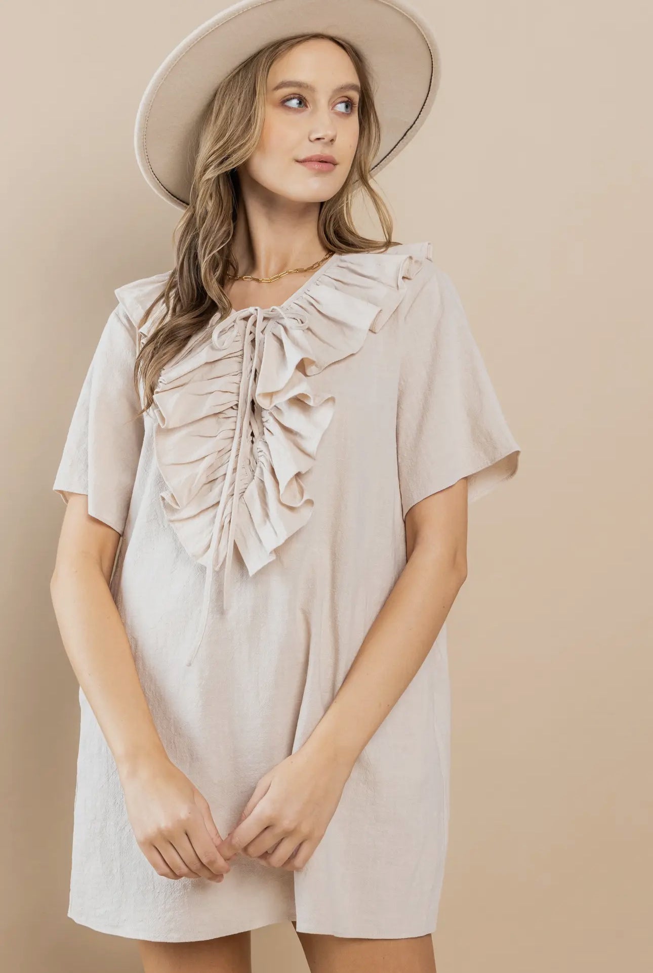 Ruffle Neck Mini Dress