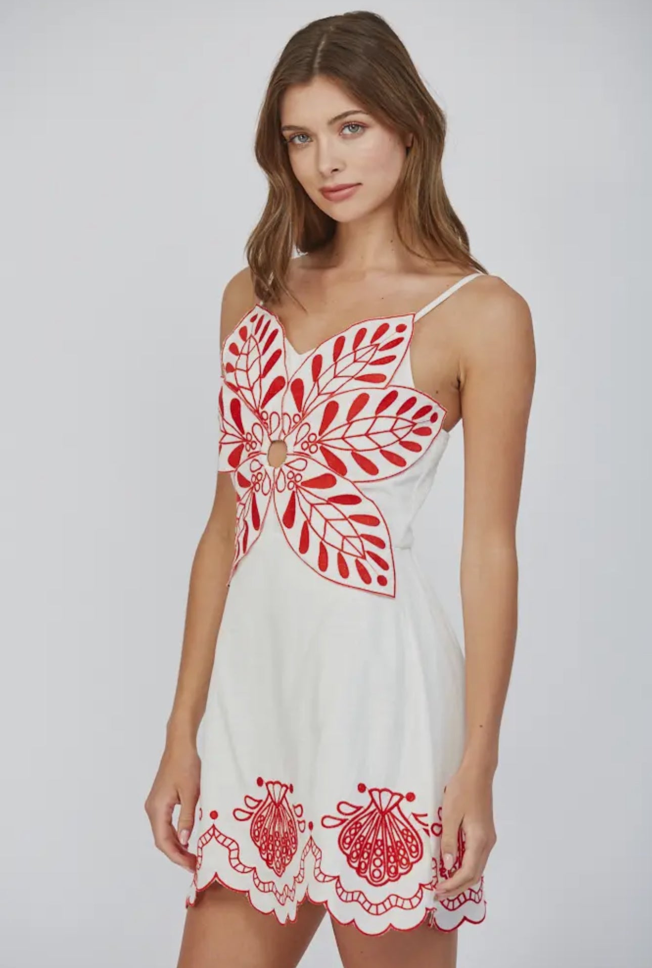 Shell Embroidered Linen Dress