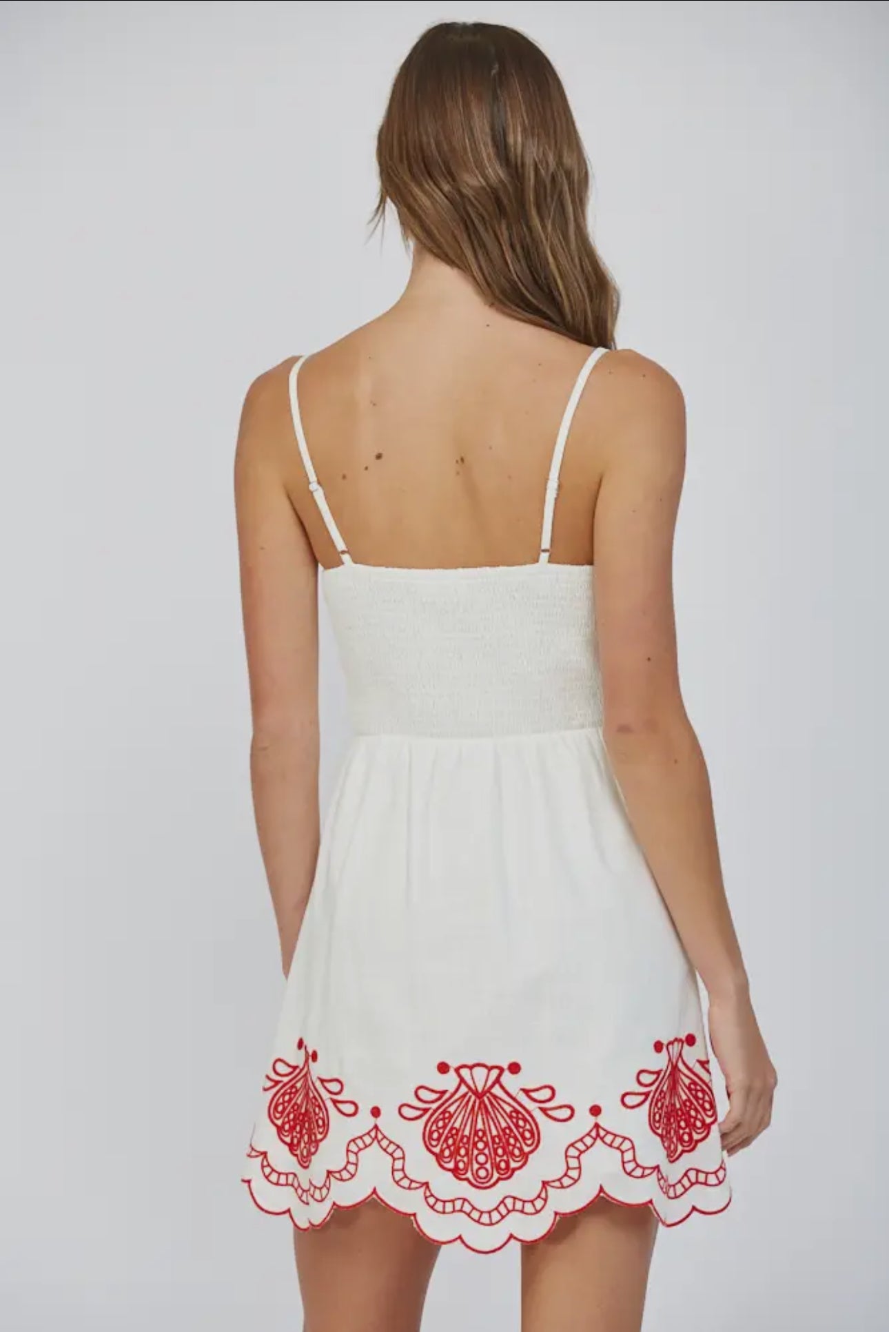 Shell Embroidered Linen Dress