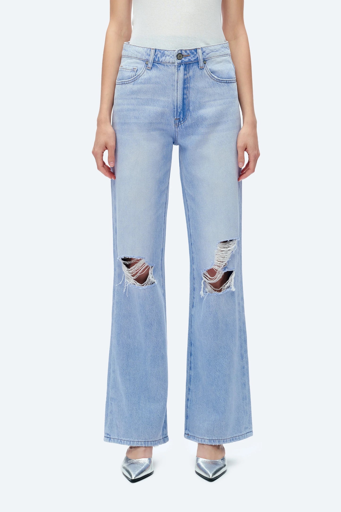 Distressed High Rise Wide Leg