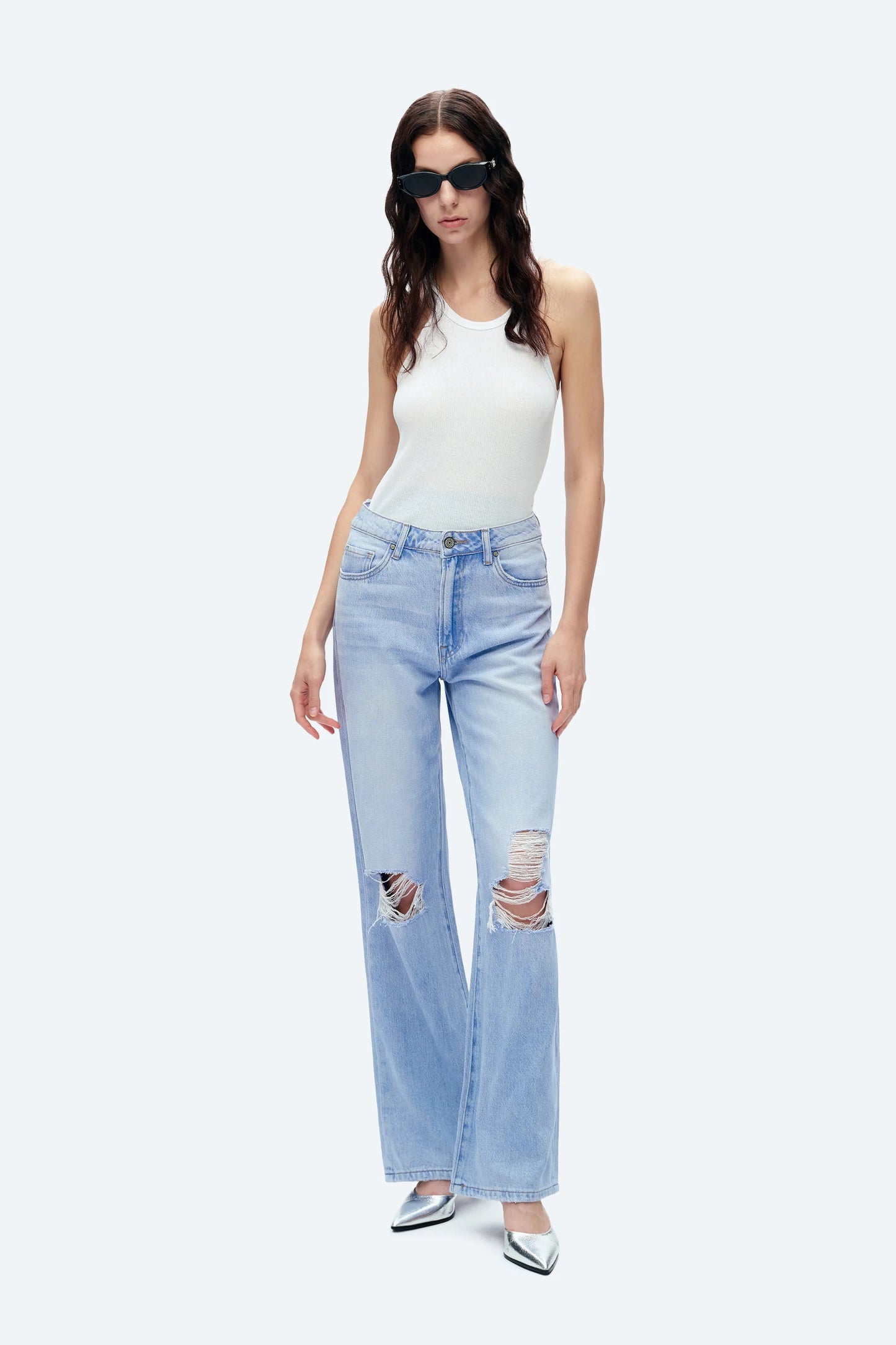 Distressed High Rise Wide Leg