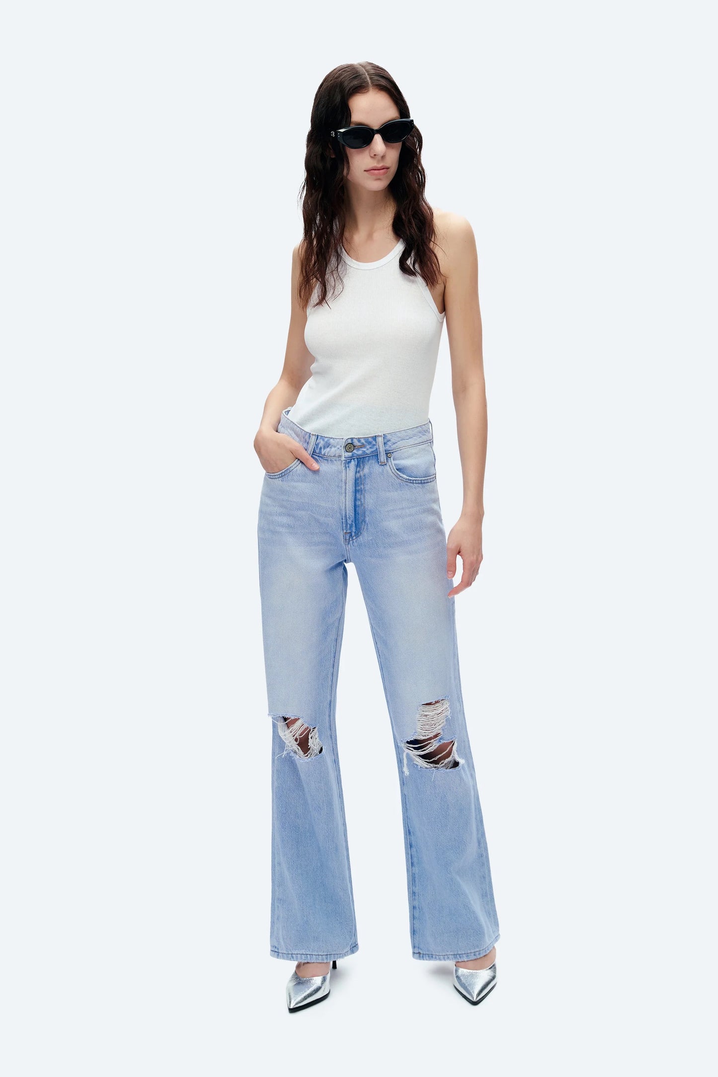 Distressed High Rise Wide Leg