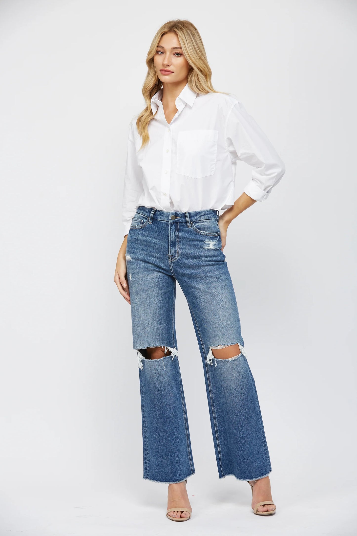M-Blue Wide Leg Jeans
