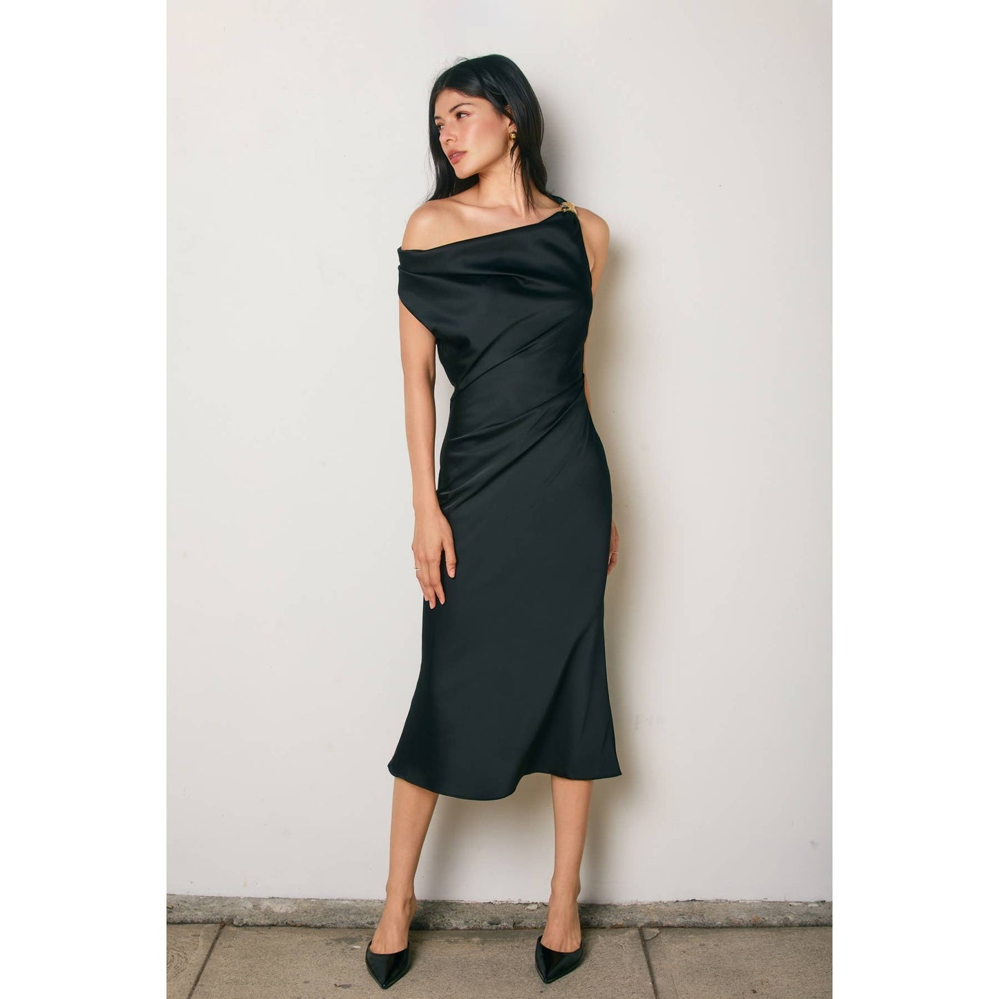 Satin Off The Shoulder Midi Dress