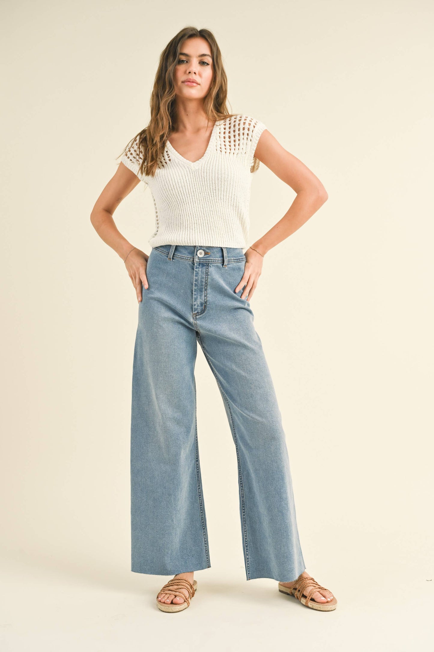 MMP623   STRAIGHT WIDE LEG DENIM PANTS